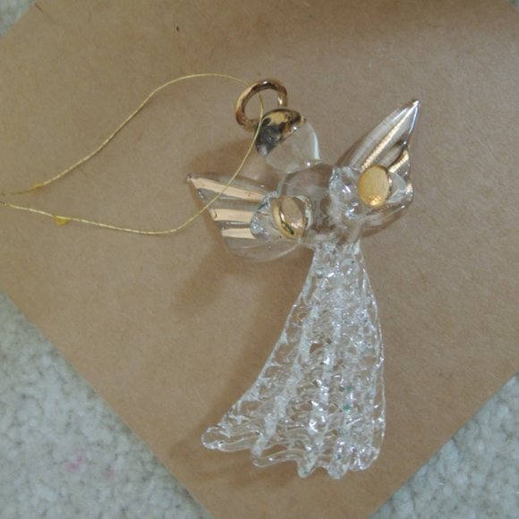Source Unknown Holiday Hand Blown Glass Angel Ornament Detailed
